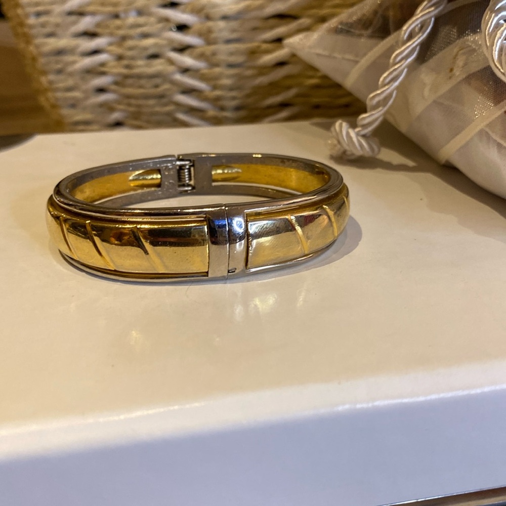 Vintage French designer 3S gold & silver tone clamper bangle
